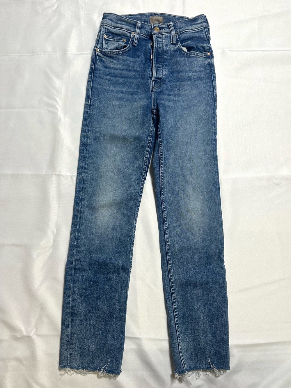 MOTHER Tomcat Ankle Fray Straight Jeans in On the Road Blue Wash